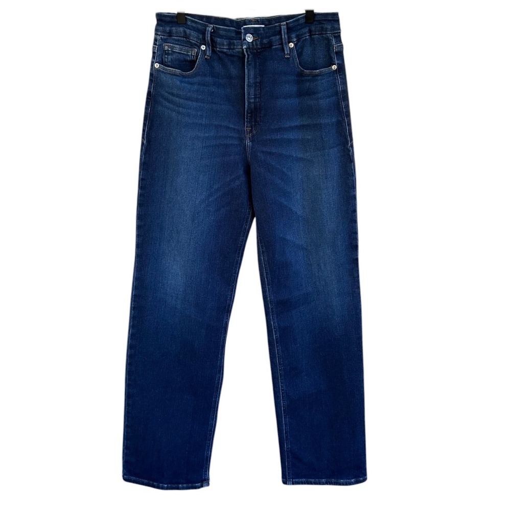 Good American Soft Tech Good True Straight Jeans High Rise Dark Wash Size 14/32